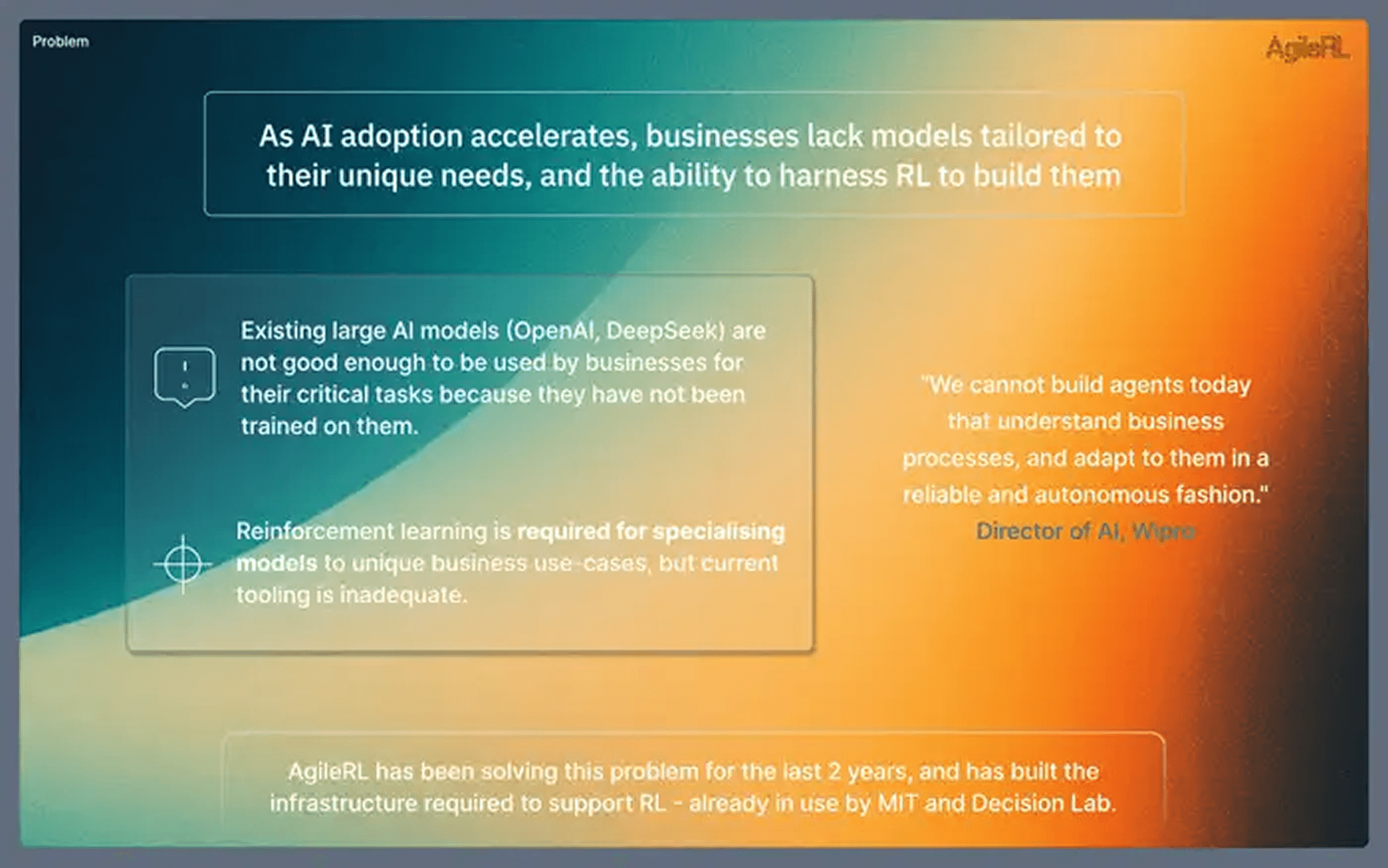 AgileRL pitch deck — slide 3