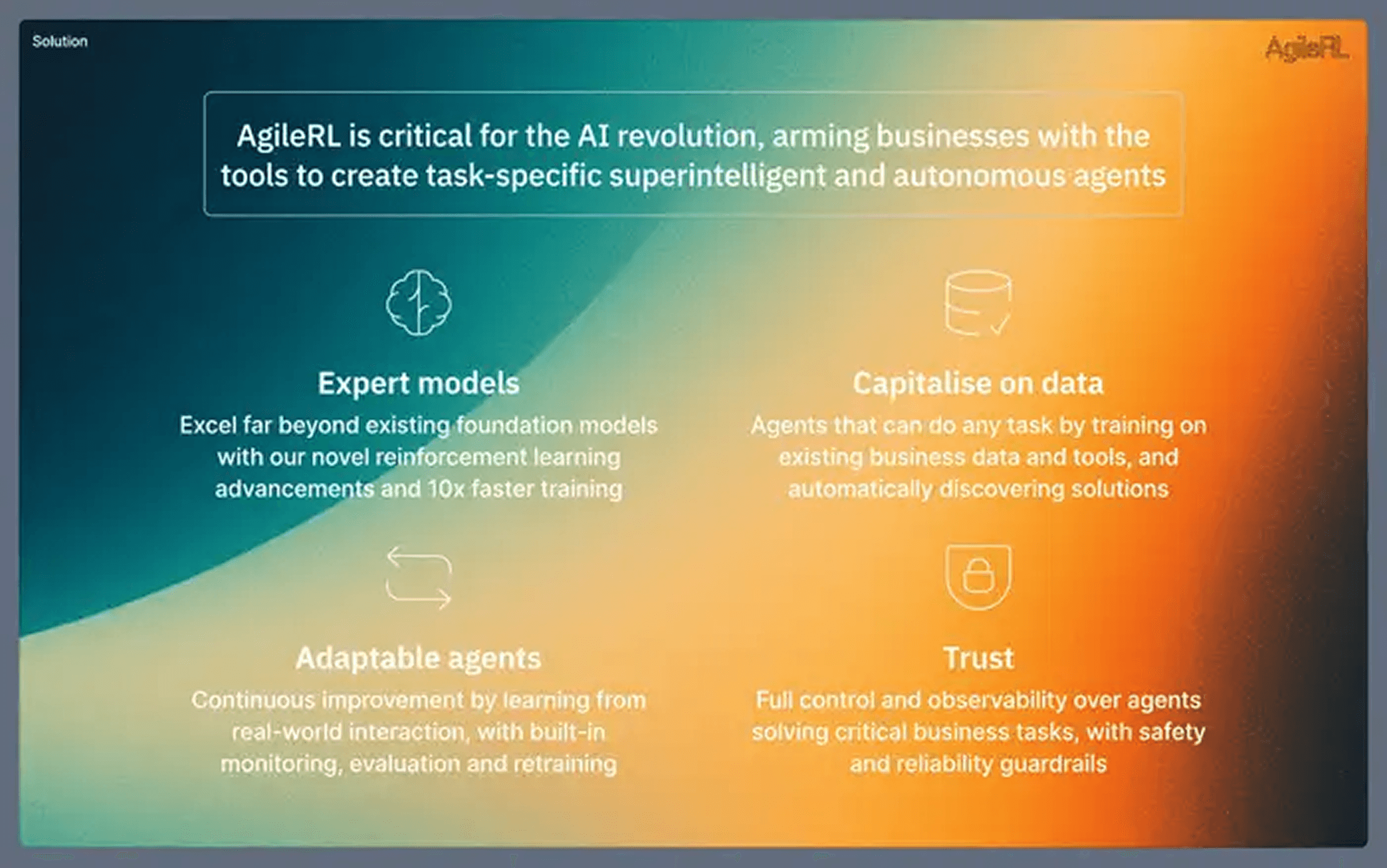 AgileRL pitch deck — slide 4