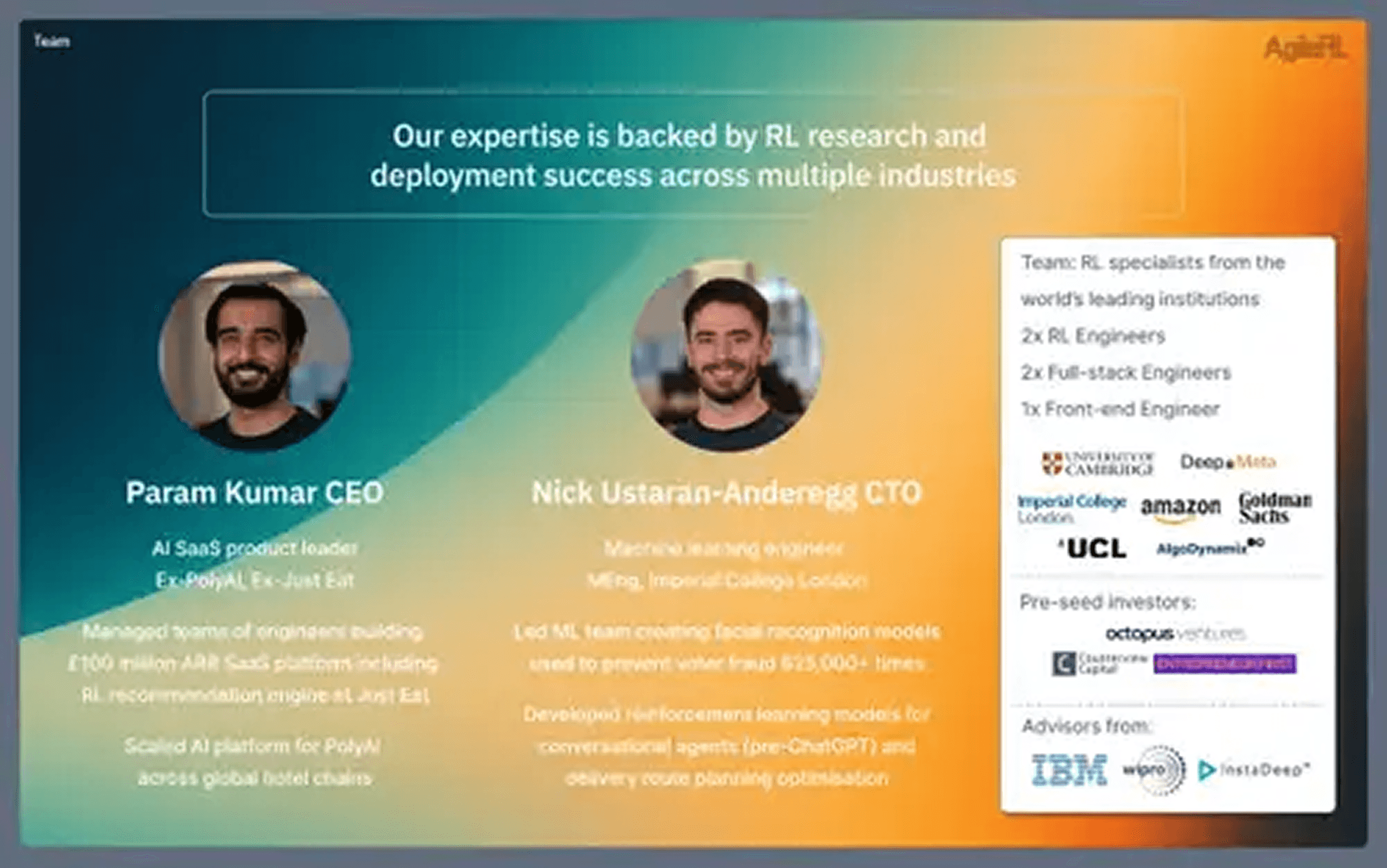 AgileRL pitch deck — slide 11