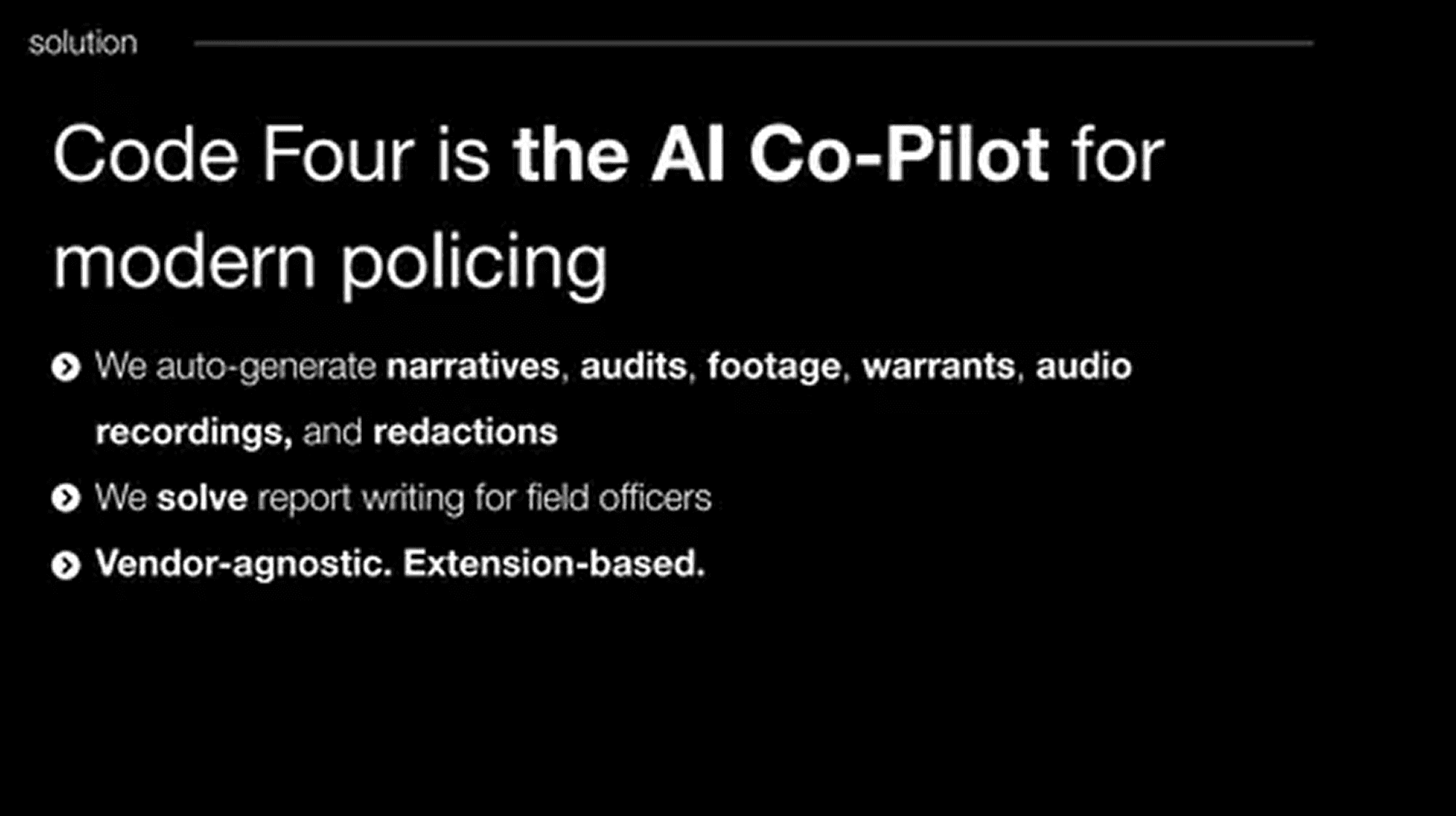 Code Four pitch deck — slide 4