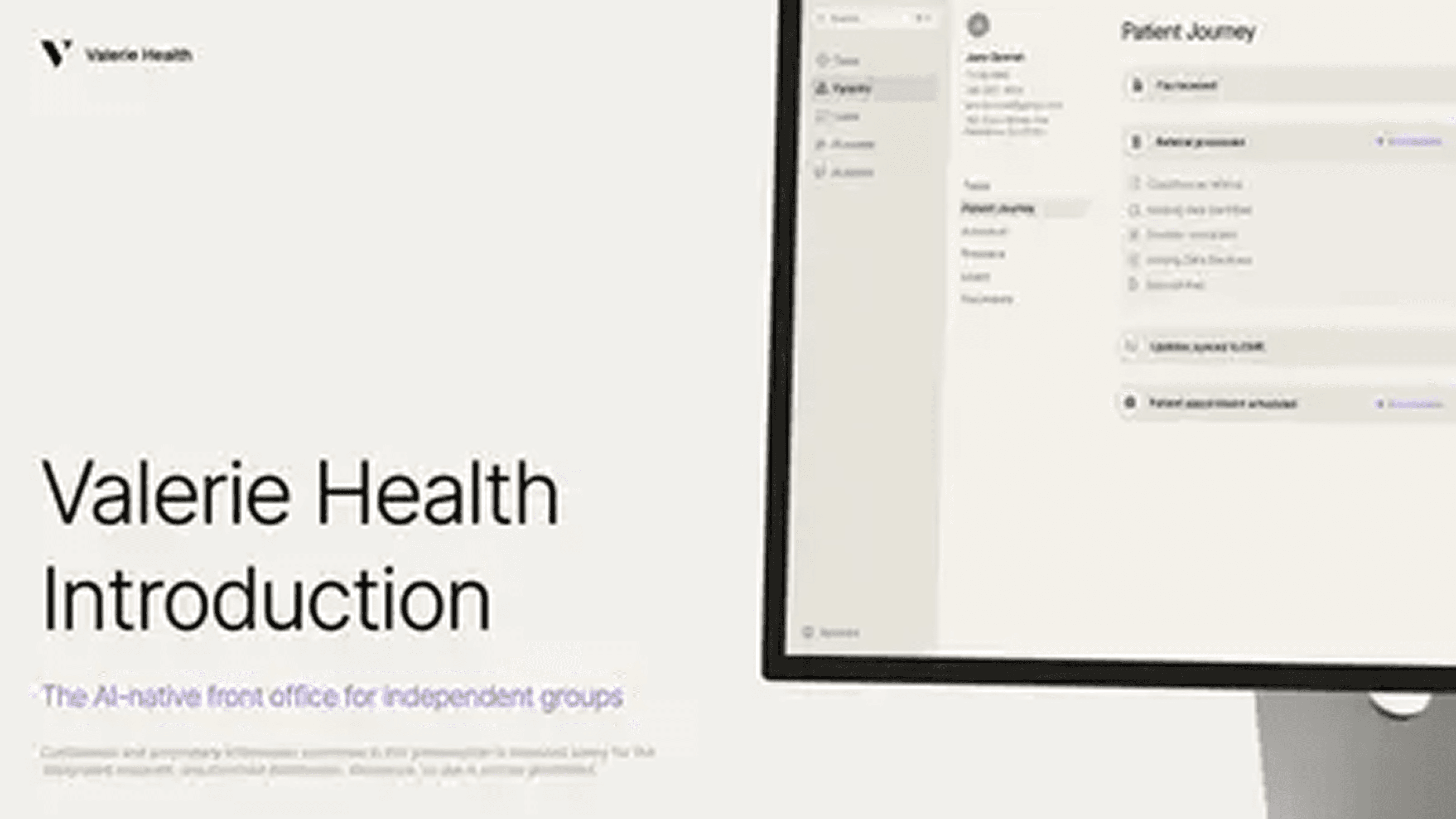 Valerie Health pitch deck — slide 1